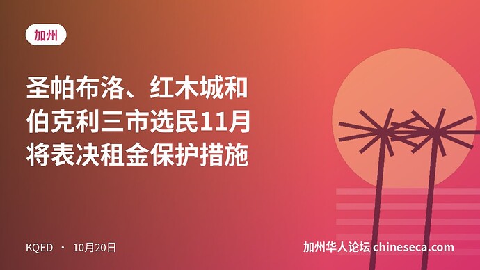 圣帕布洛、红木城和伯克利三市选民11月将表决租金保护措施