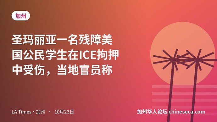 圣玛丽亚一名残障美国公民学生在ICE拘押中受伤，当地官员称