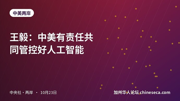 王毅：中美有责任共同管控好人工智能