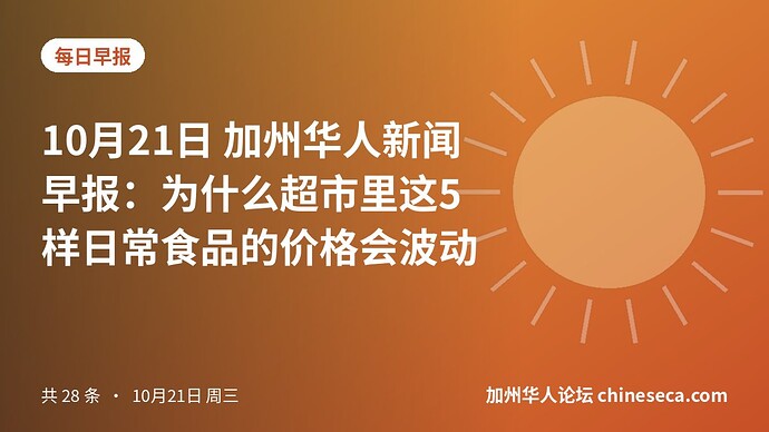 10月21日 加州华人新闻早报：为什么超市里这5样日常食品的价格会波动