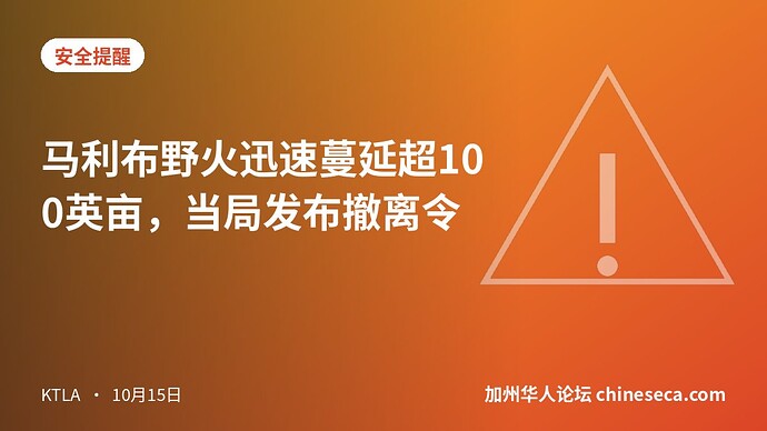 马利布野火迅速蔓延超100英亩，当局发布撤离令