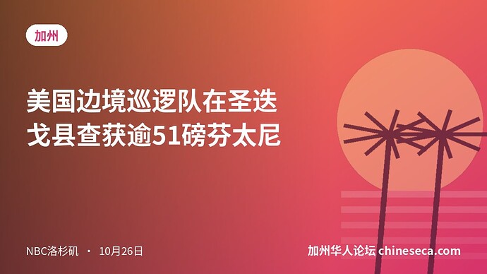 美国边境巡逻队在圣迭戈县查获逾51磅芬太尼