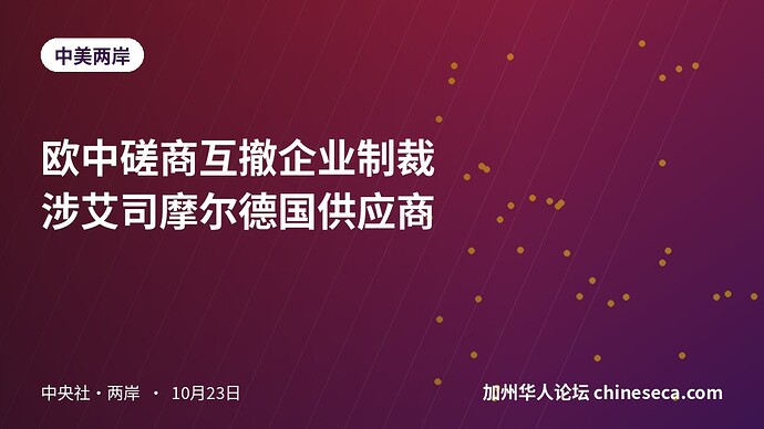 欧中磋商互撤企业制裁 涉艾司摩尔德国供应商