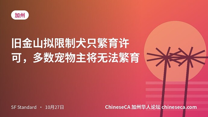 旧金山拟限制犬只繁育许可，多数宠物主将无法繁育