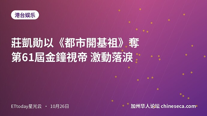 莊凱勛以《都市開基祖》奪第61屆金鐘視帝 激動落淚