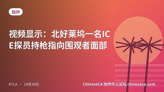视频显示:北好莱坞一名ICE探员持枪指向围观者面部