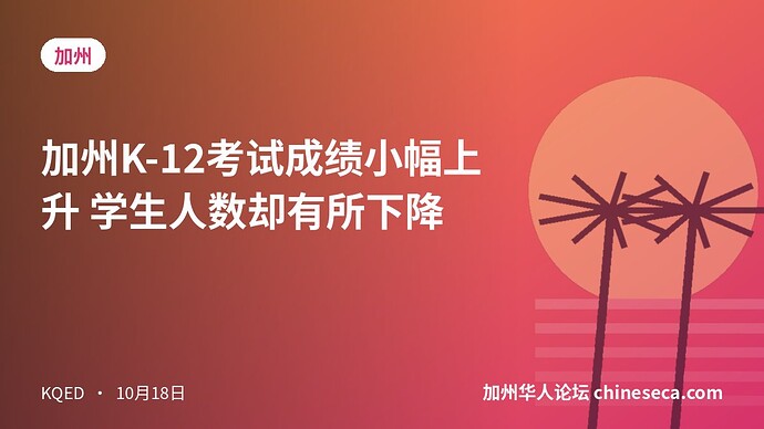 加州K-12考试成绩小幅上升 学生人数却有所下降