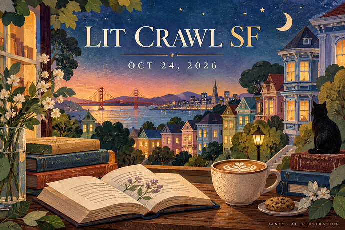 10月24日 Lit Crawl SF：在 Mission 街区，把一个晚上留给故事 — AI 主题插画