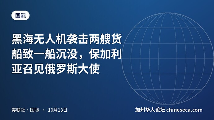 黑海无人机袭击两艘货船致一船沉没，保加利亚召见俄罗斯大使